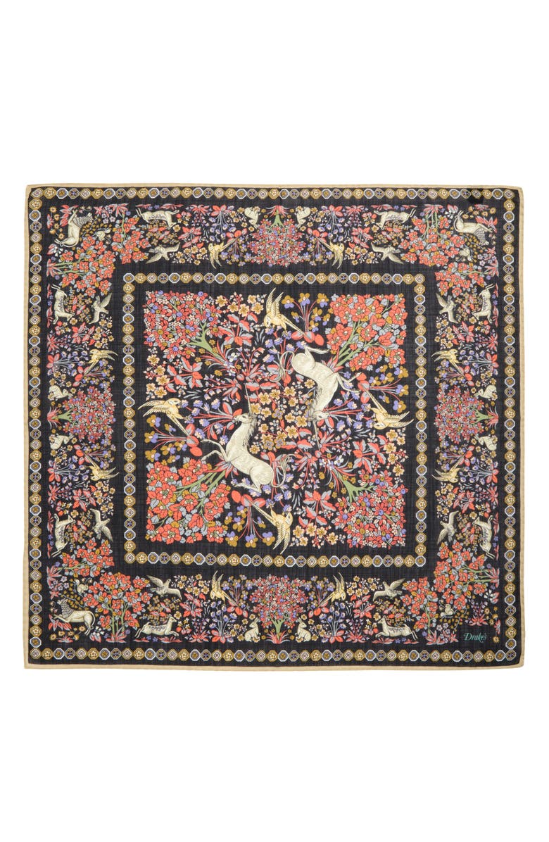 Drake's Mythical Forest Print Wool & Silk Bandana, Alternate, color, 