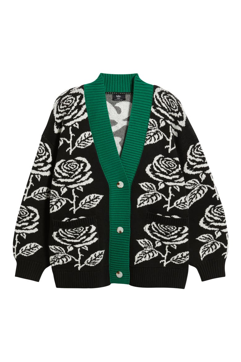Rose Oversize Cotton Blend Cardigan, Alternate, color, BLACK