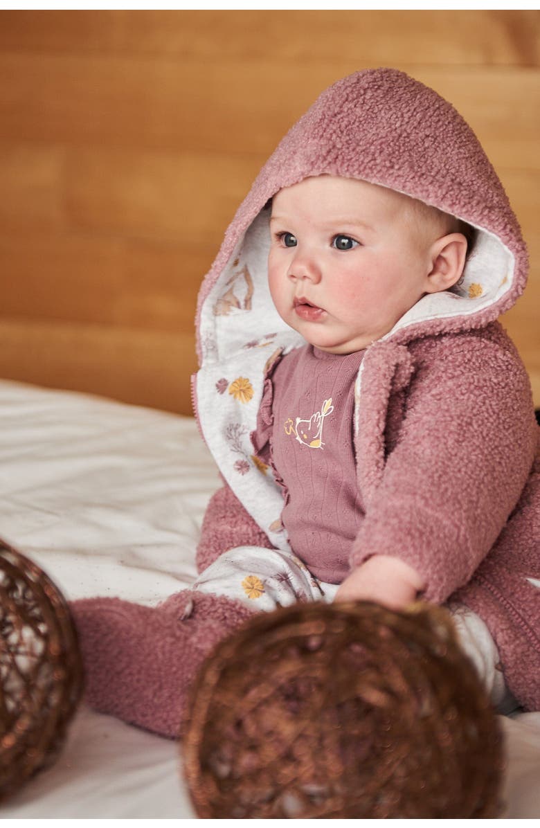 Deux par Deux Baby Girl's Soft Fleece Hooded Zip Jacket Woodrose, Alternate, color, 