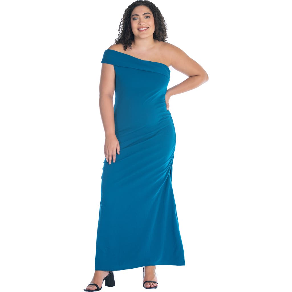 24seven Comfort Apparel Women's Party One Shoulder Rouched Maxi Dress In Blue