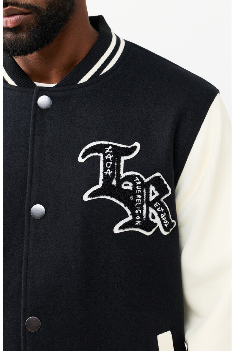 Property Of None Varsity Jacket, Alternate, color, JET BLACK/ WINTER WHITE