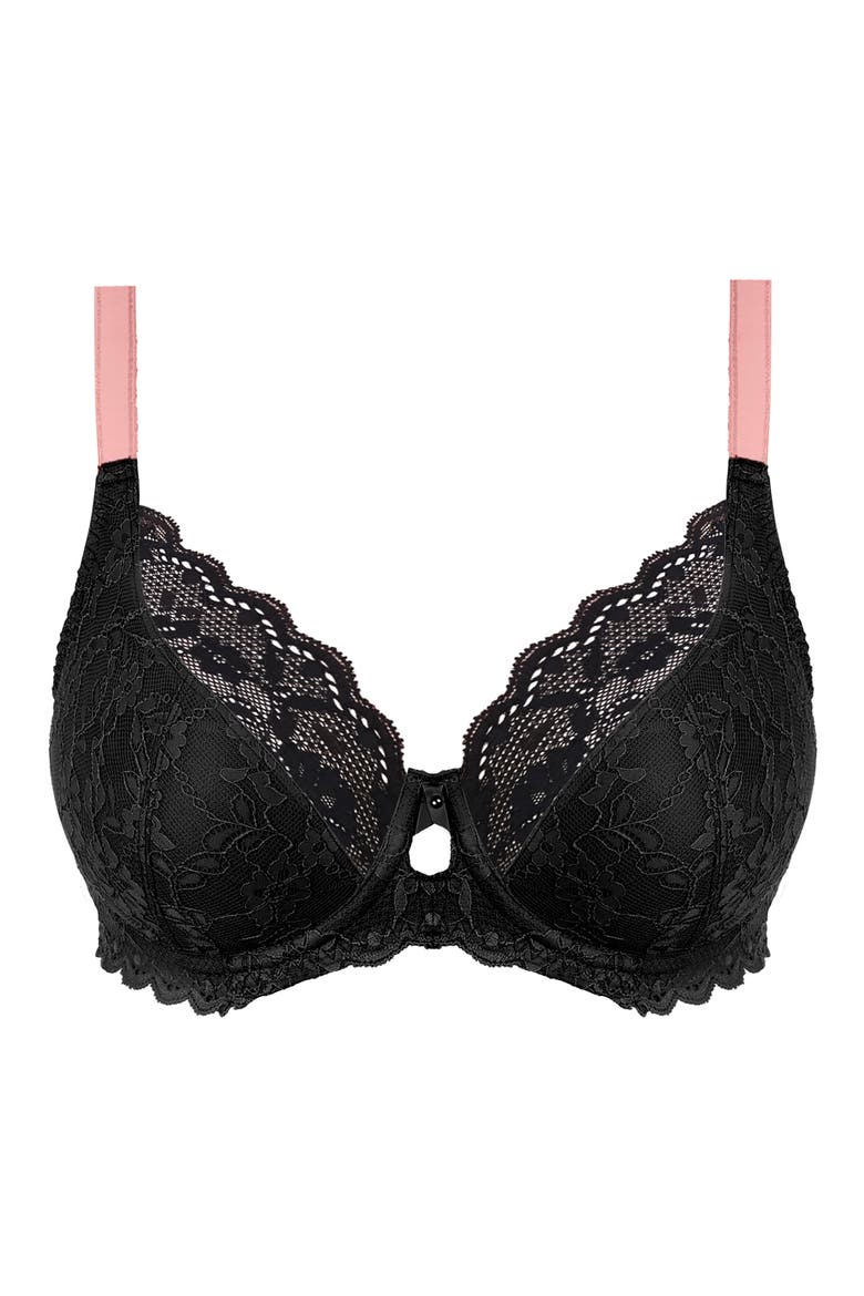 Offbeat Underwire Plunge Bra, Alternate, color, BLACK