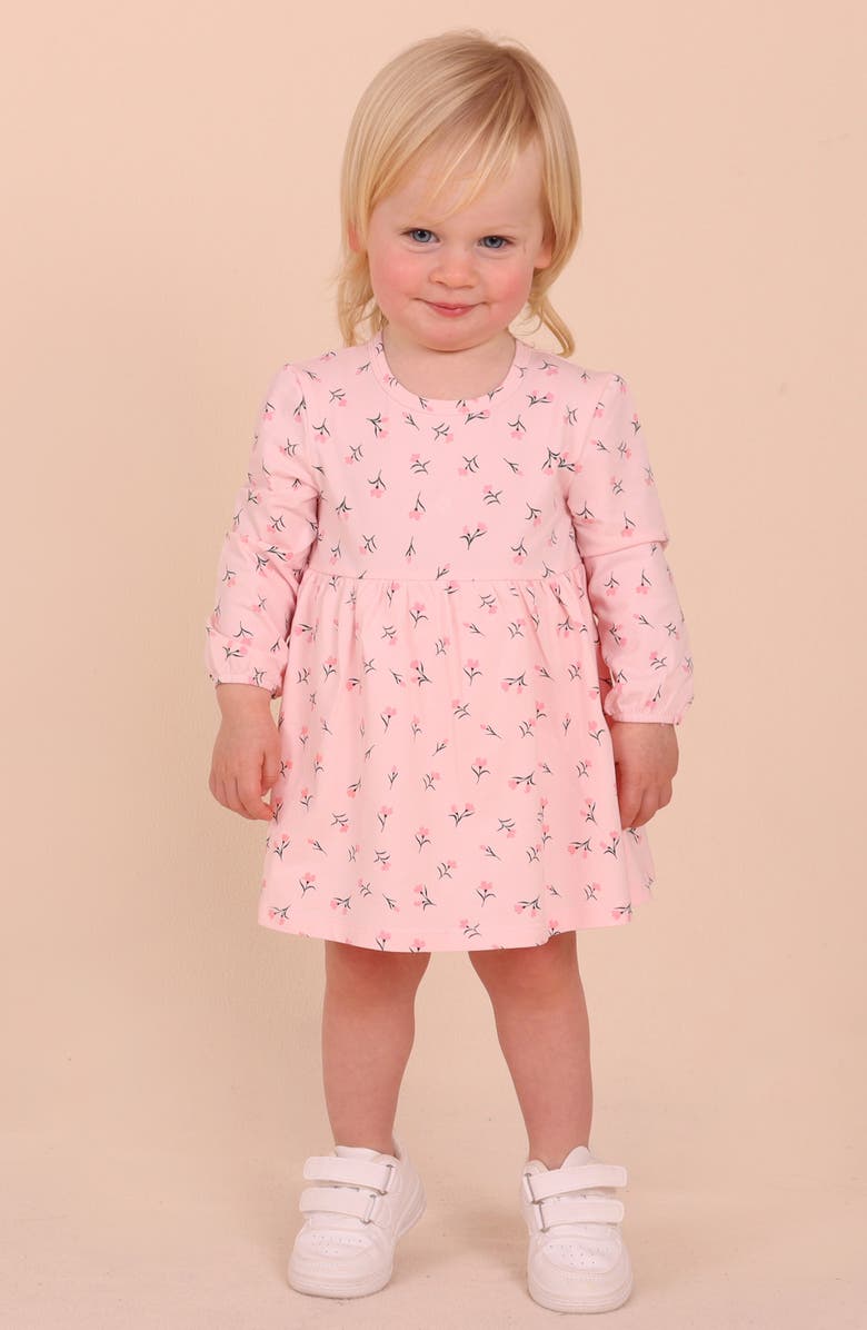 TINY by TINY TRIBE Sweet Flowers Long Sleeve Stretch Cotton Dress, Alternate, color, Light Pink