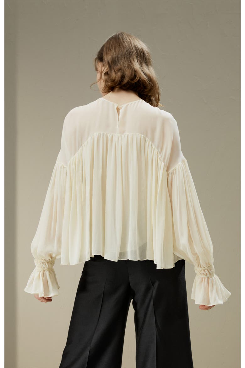 Sheer-Shoulder Ruffle Shirt, Alternate, color, Custard white