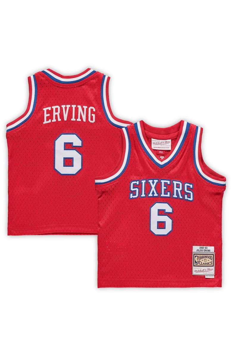 Mitchell & Ness Infant Mitchell & Ness Julius Erving Red Philadelphia 76ers 1982/83 Hardwood Classics Retired Player Jersey, Main, color,