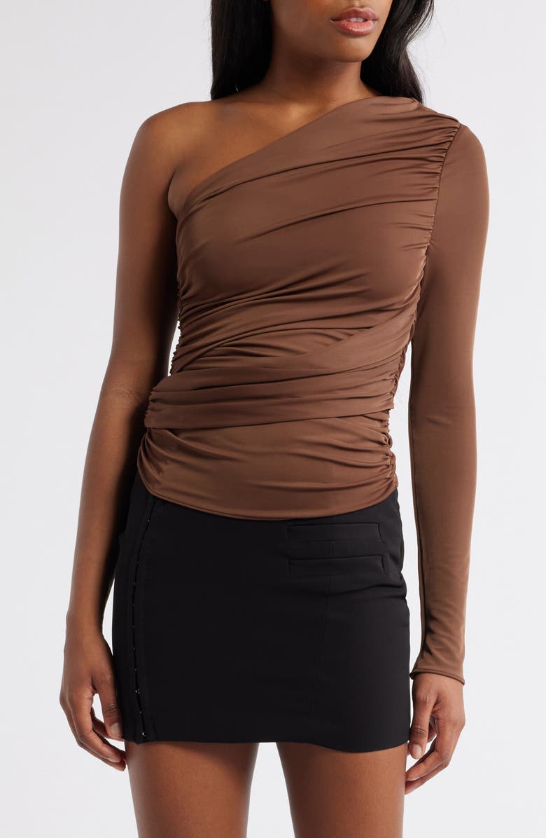 Mistress Rocks Ruched One-Shoulder Top, Main, color, Earth
