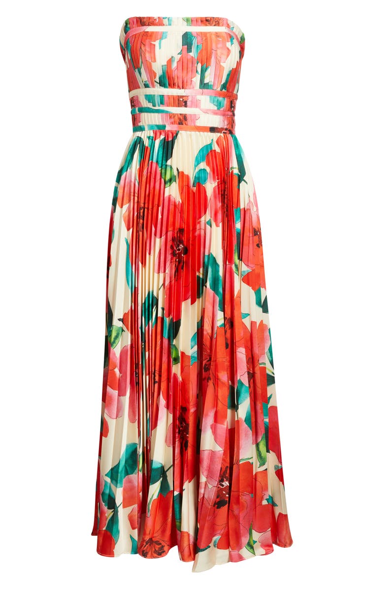 Hutch Sabina Floral Tiered Plissé Gown, Alternate, color, Ivory/ Coral Watercolor