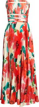 Hutch Sabina Floral Tiered Plissé Gown