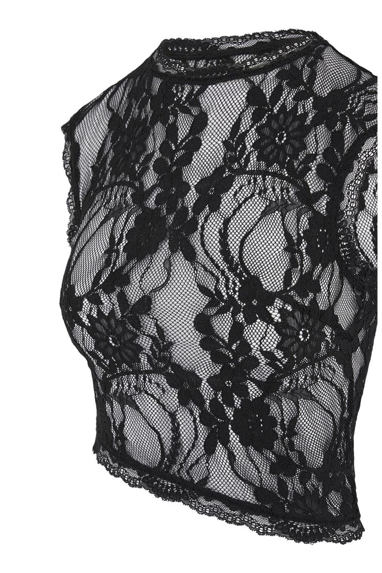 Eugenie Lace Asymmetric Top, Alternate, color, Black