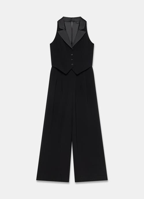 Mint Velvet Tuxedo Wide Leg Jumpsuit In Black