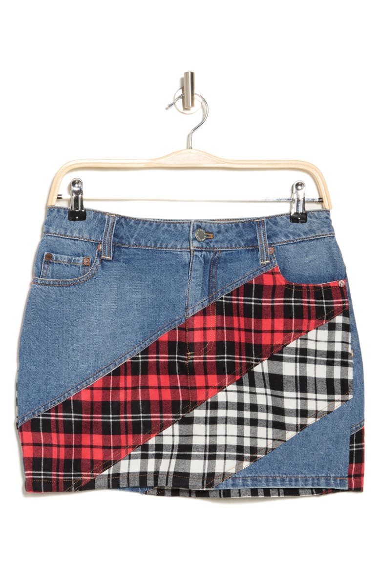 Alice + Olivia Lisanne Spiral Denim Miniskirt, Alternate, color,