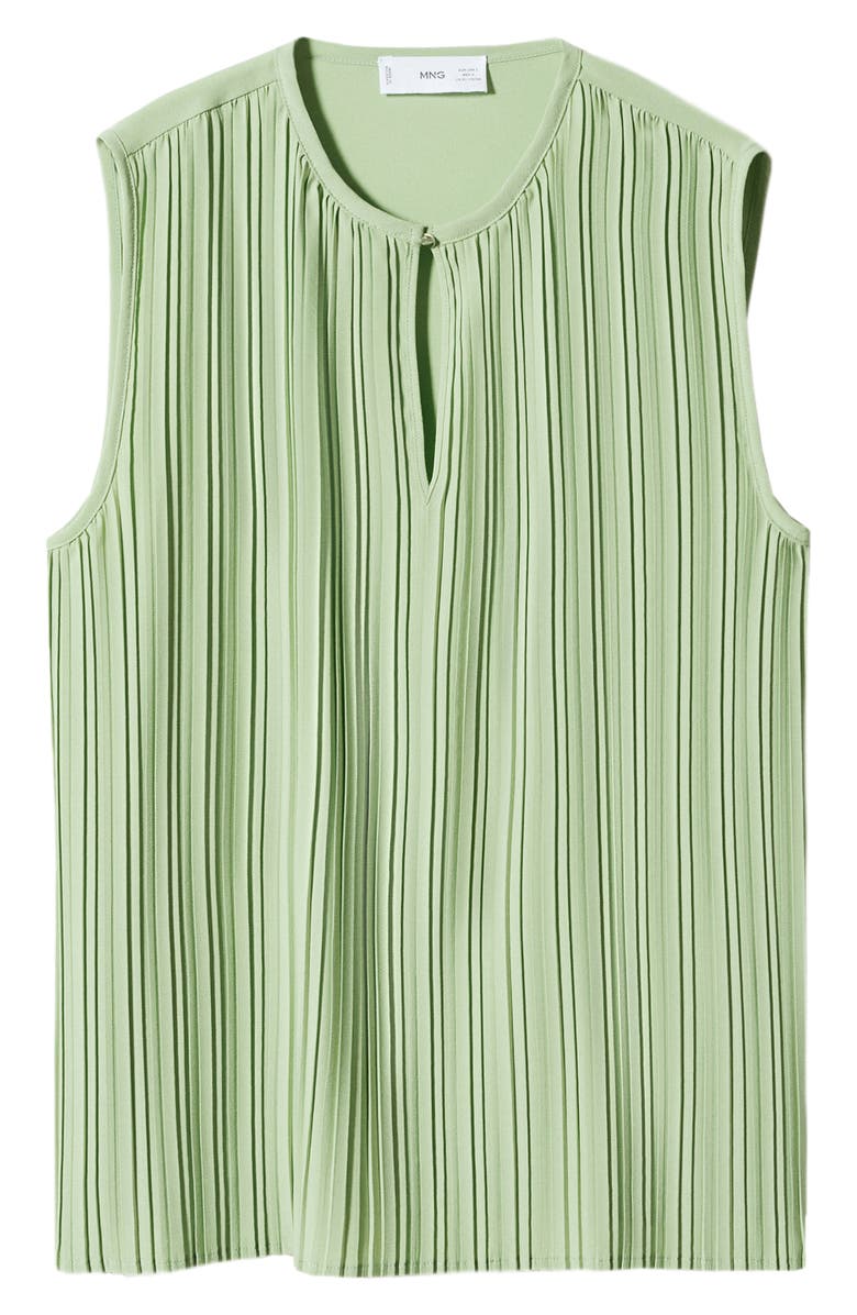 MANGO Pleated Keyhole Blouse, Alternate, color, Green