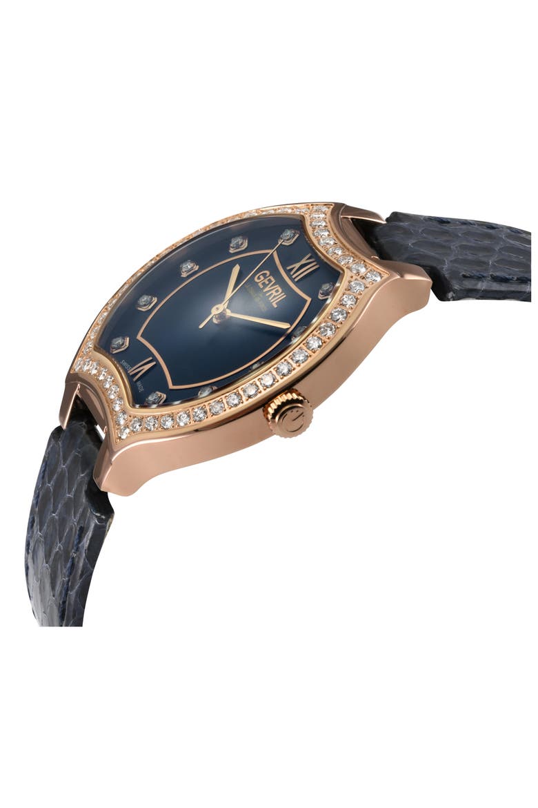Lugano Diamond Croc Embossed Leather Strap Watch, 35mm, Alternate, color, BLUE