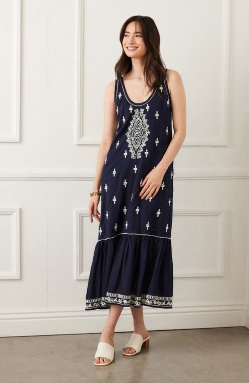Karen Kane Embroidered Sleeveless Midi Dress In Blue