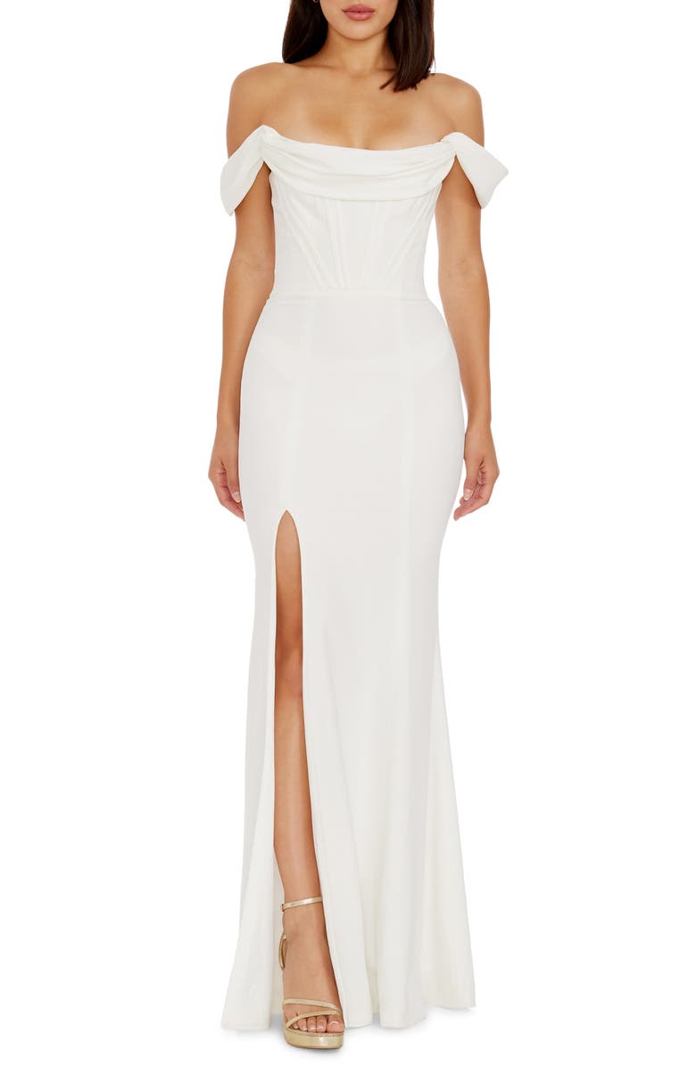 Dress the Population Melania Off the Shoulder Gown, Main, color,