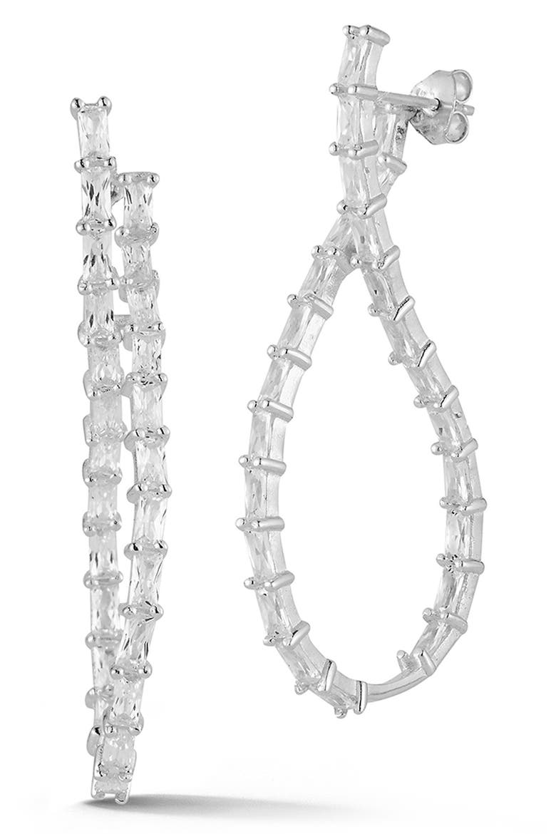 Baguette CZ Hoop Earrings, Main, color, SILVER
