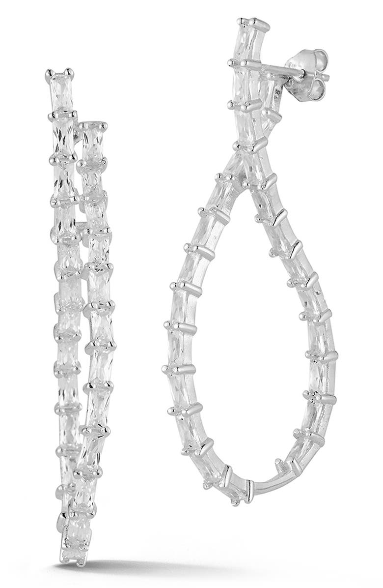 CHLOE AND MADISON Baguette CZ Hoop Earrings, Main, color, Silver
