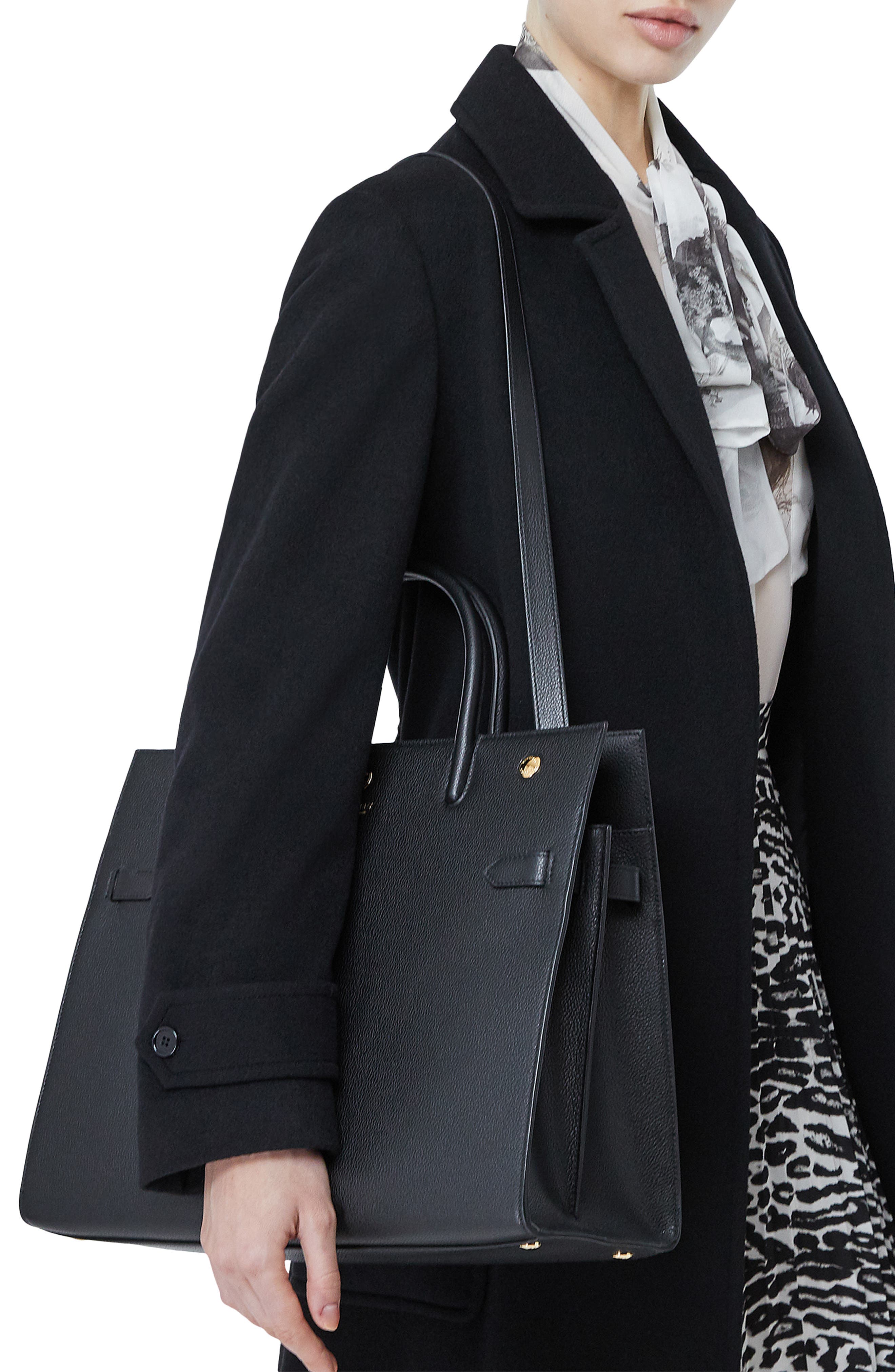Medium Title Two-Handle Leather Bag, Alternate, color, BLACK