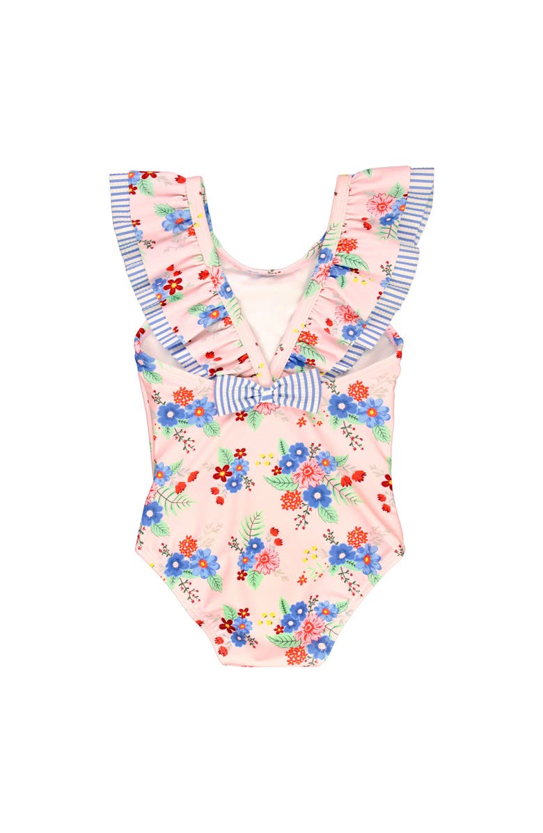 RuffleButts Girls Ruffle V-Back One Piece, Alternate, color, Coastal Breeze Floral