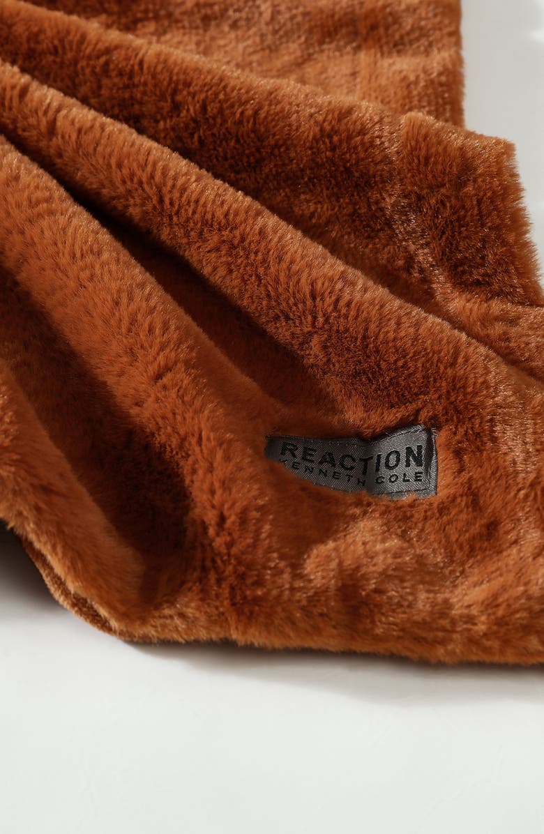 Kenneth Cole Faux Fur Reversible Throw, Alternate, color, Ginger Orange