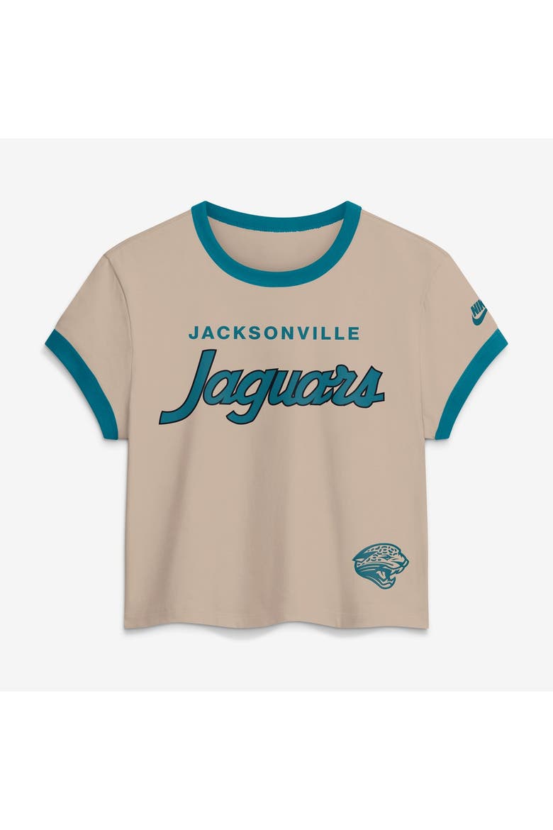 Women's Nike Cream Jacksonville Jaguars Rewind Ringer Mod Cropped T-Shirt, Main, color, Cream