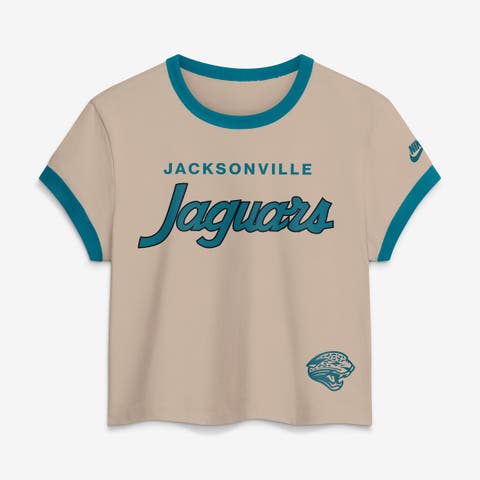 Women's Nike Cream Jacksonville Jaguars Rewind Ringer Mod Cropped T-Shirt