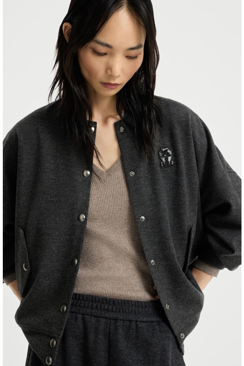 Cashmere interlock bomber-style sweatshirt with logo, Alternate, color, Anthracite