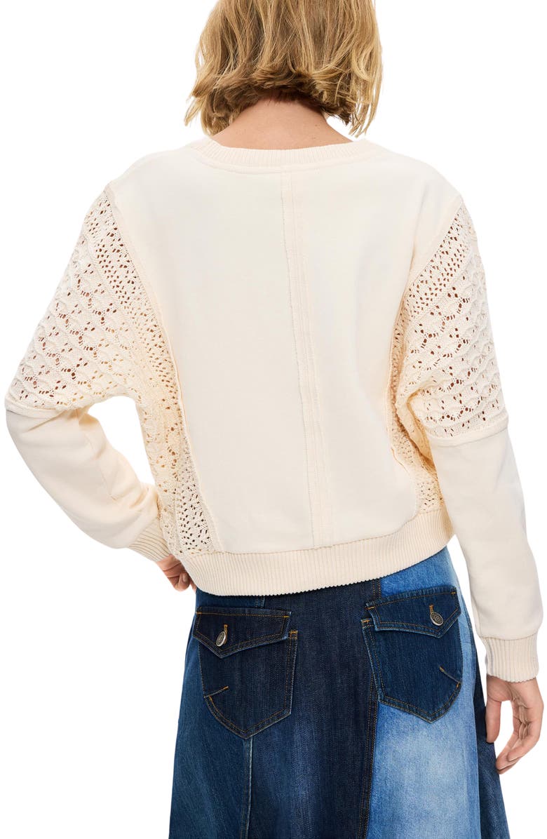 Desigual Open Knit Cotton Sweater, Alternate, color, Off White