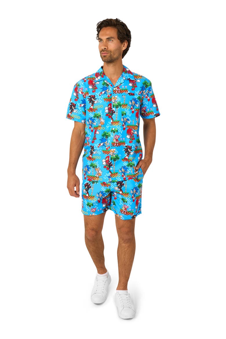 Sonic Green Hill Button Front Short Sleeve Shirt, Alternate, color, BLUE