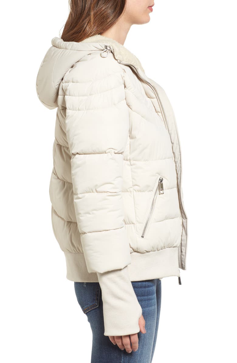 GUESS Oversize Hooded Puffer Jacket with Knit & Faux Shearling Trim, Alternate, color,