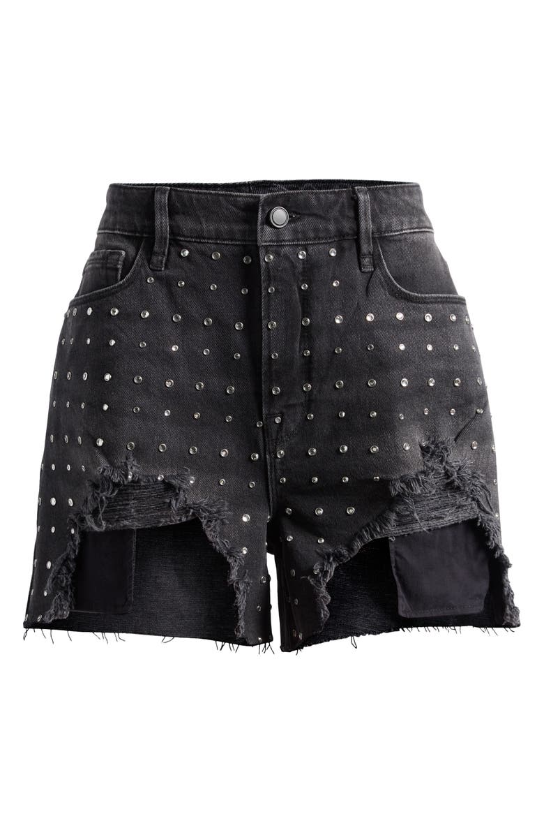 Good American Bombshell Crystal Embellished Destroyed Cutoff Denim Shorts, Alternate, color,
