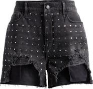 Good American Bombshell Crystal Embellished Destroyed Cutoff Denim Shorts