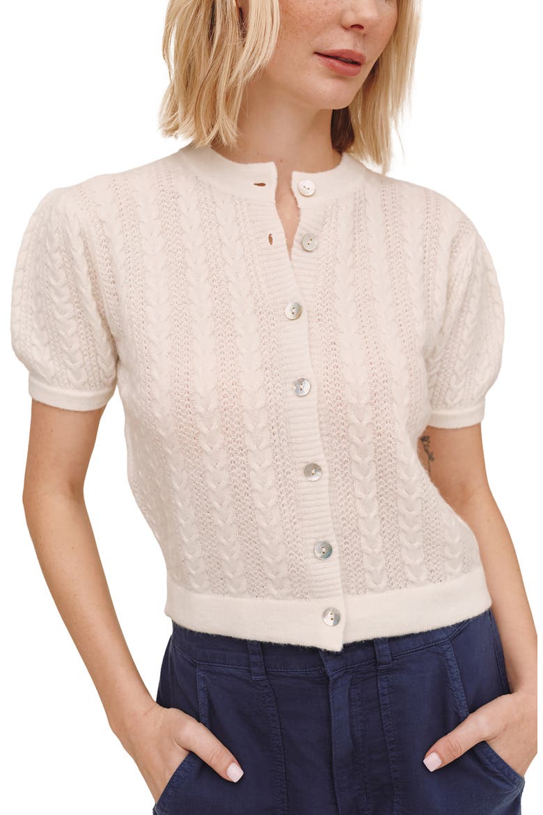 Short Sleeve Cardigan, Alternate, color, IVORY