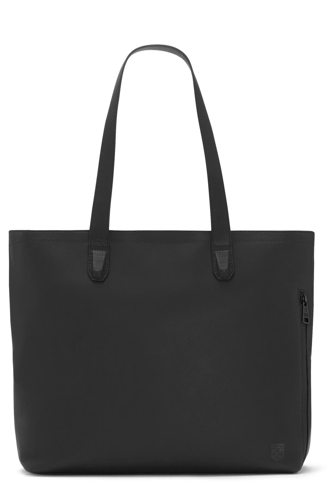 'Tolve' Leather Tote Bag, Main, color, BLACK