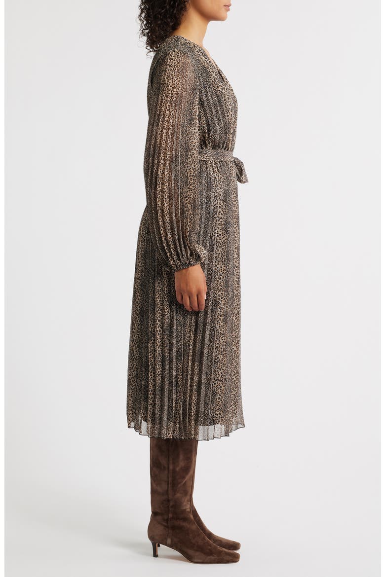 Animal Pleated Long Sleeve Midi Dress, Alternate, color, ANIMAL