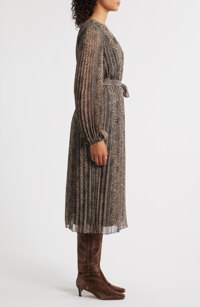 Sam Edelman Animal Pleated Long Sleeve Midi Dress, Alternate, color, Animal