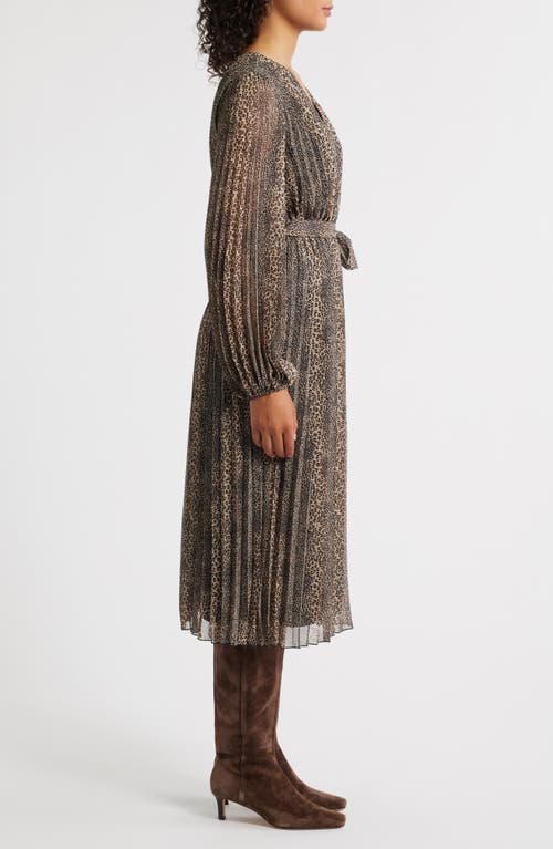Sam Edelman Animal Pleated Long Sleeve Midi Dress In Animal Print