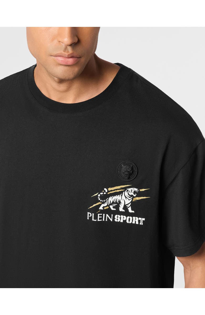 PLEIN SPORT Round Neck T-Shirt Tiger Scratch Men, Alternate, color, Black/Lightgold