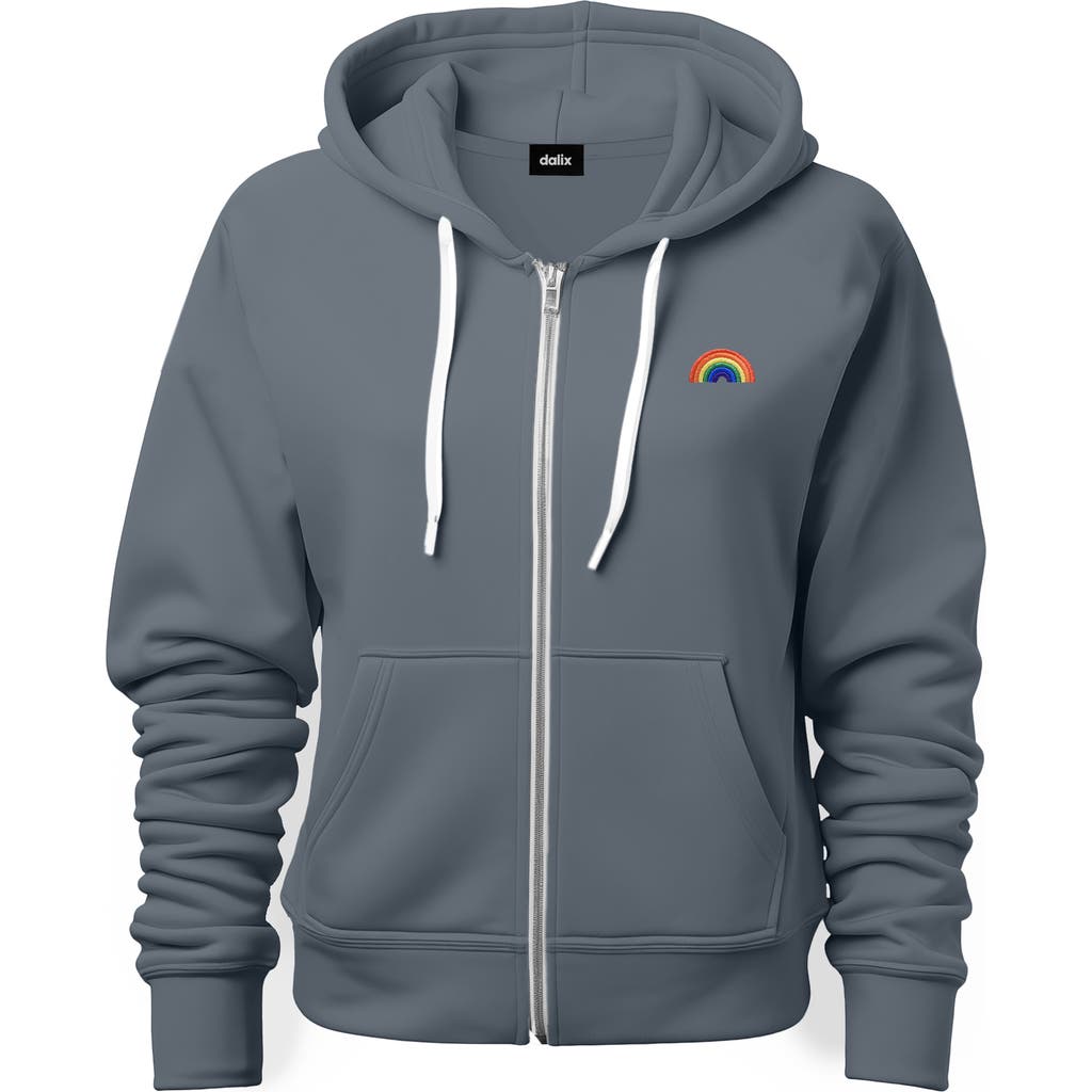 Dalix Rainbow Zip Hoodie In Steel Blue