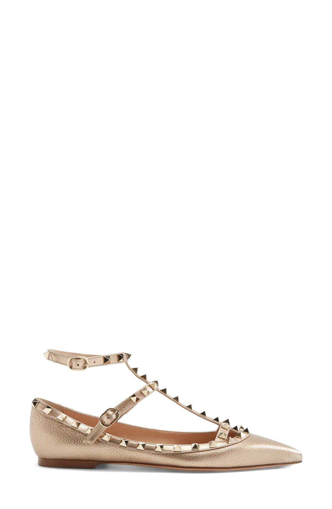 Valentino Garavani 'Rockstud' T-Strap Ballerina Flat, Alternate, color, 