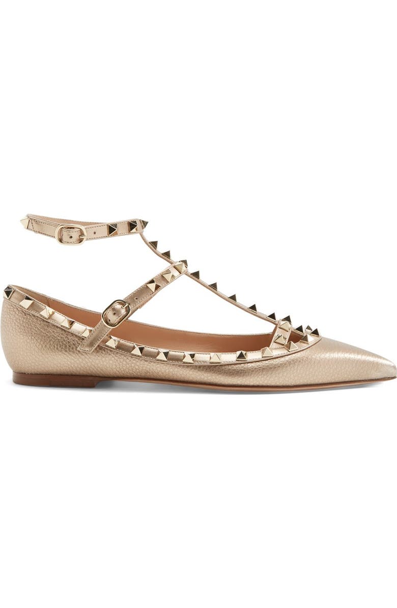 Valentino Garavani 'Rockstud' T-Strap Ballerina Flat, Alternate, color,