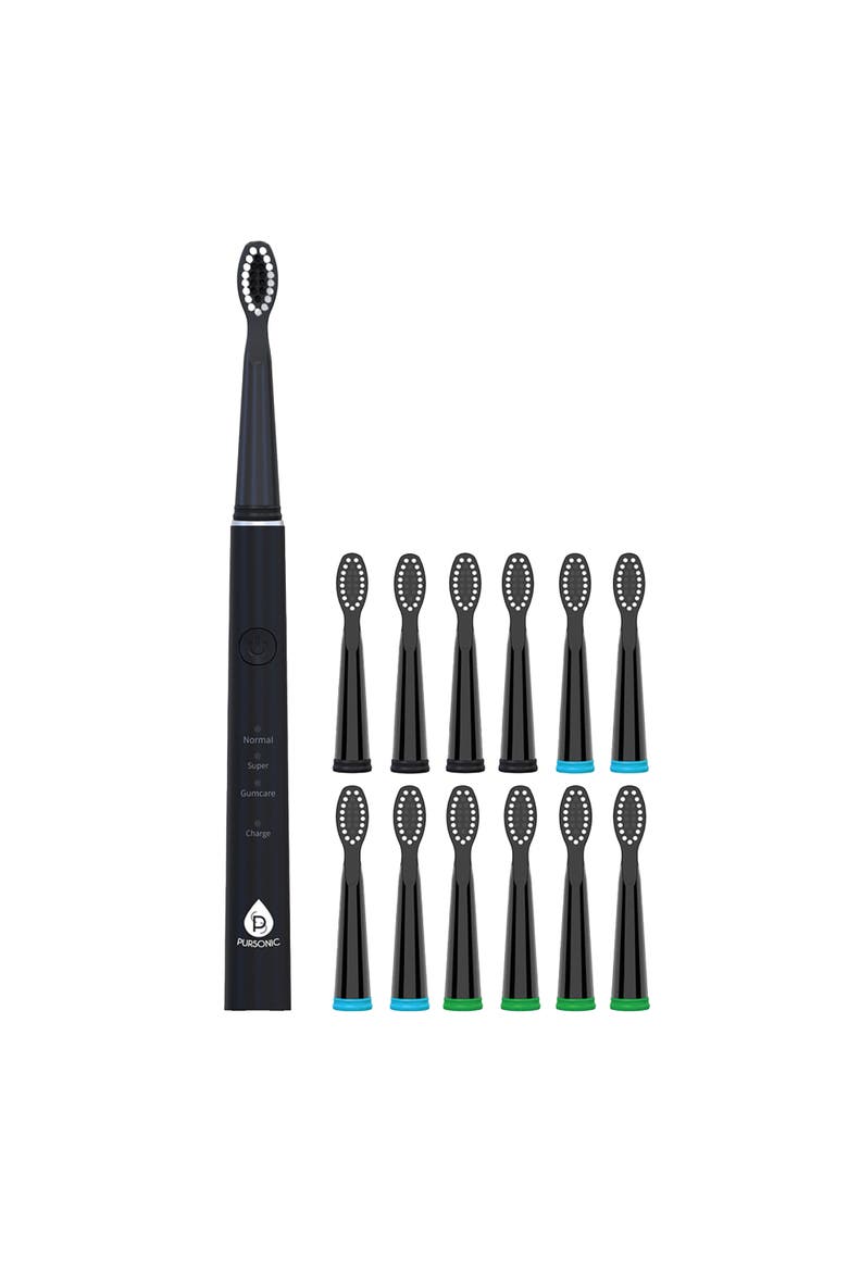 USB Sonic Toothbrush with 12 Heads - White, Alternate, color, BLACK