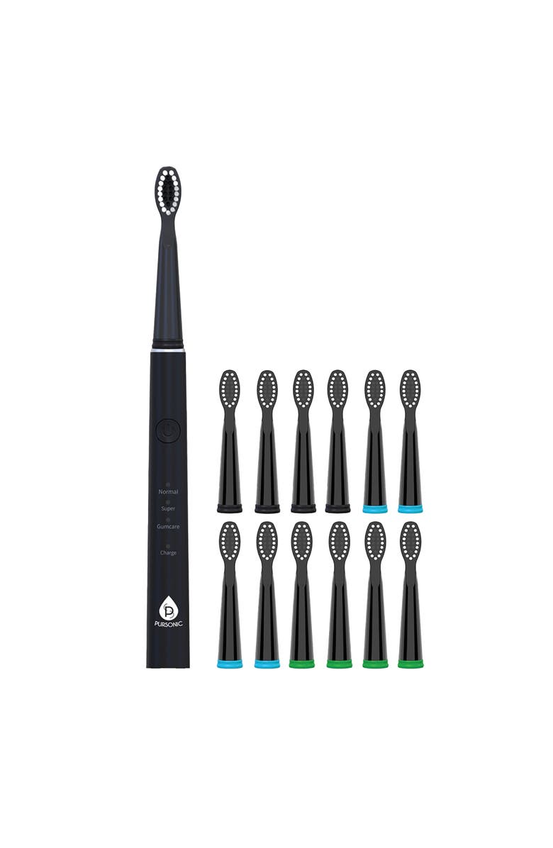 PURSONIC USB Rechargeable Sonic toothbrush with 12 Brush Heads - White, Alternate, color, Black