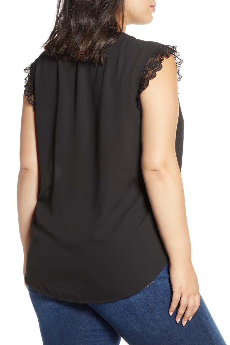 Gibson x City Safari Roselyn Weaver Split Neck Lace Trim Top, Alternate, color, BLACK