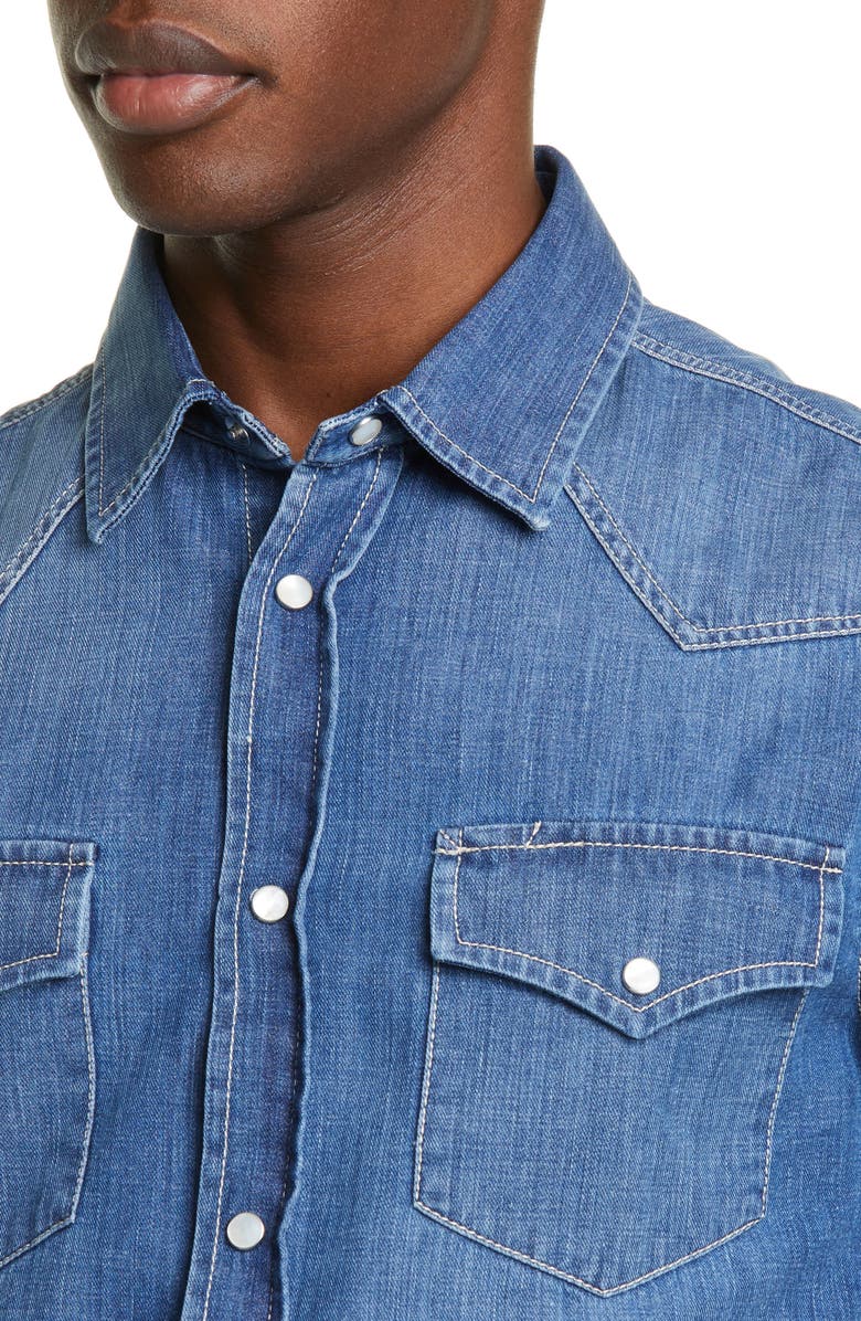 Brunello Cucinelli Leisure Fit Dark Western Shirt, Alternate, color, 