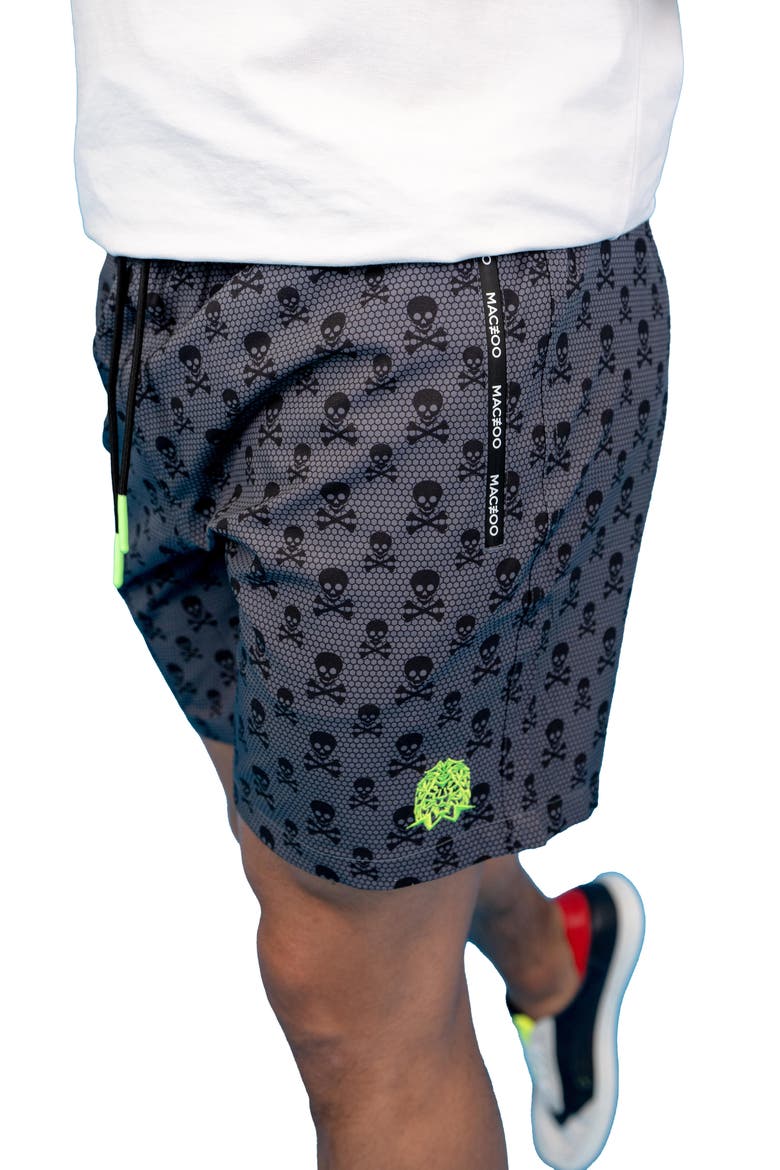 Swim Lion Skull & Crossbones Swim Trunks, Alternate, color, GREY
