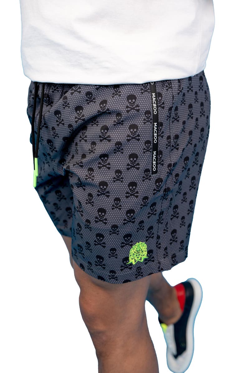 Maceoo Swim Lion Skull & Crossbones Swim Trunks, Alternate, color,