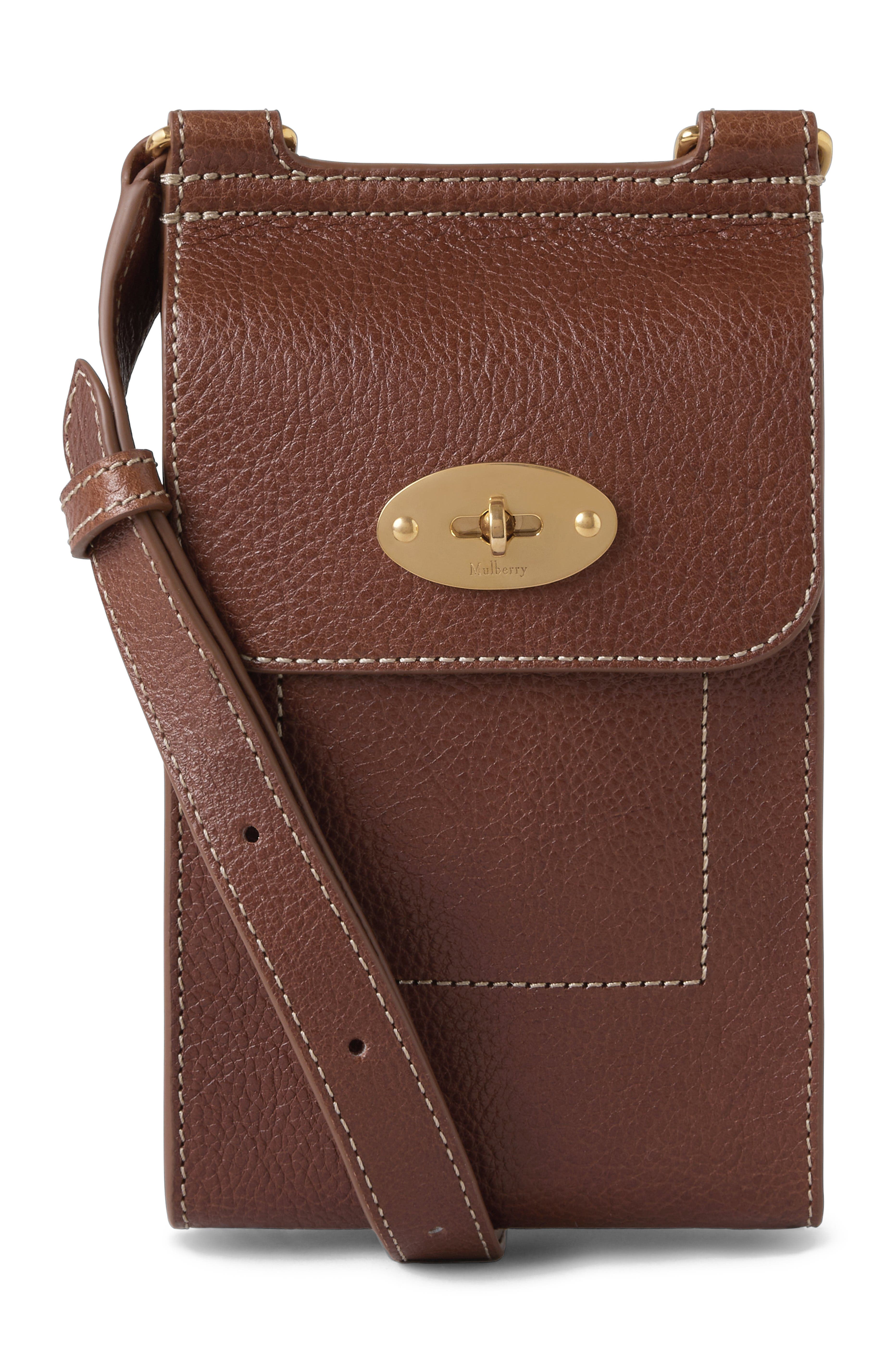 Mulberry Mini Antony Leather Pouch, Main, color, Oak