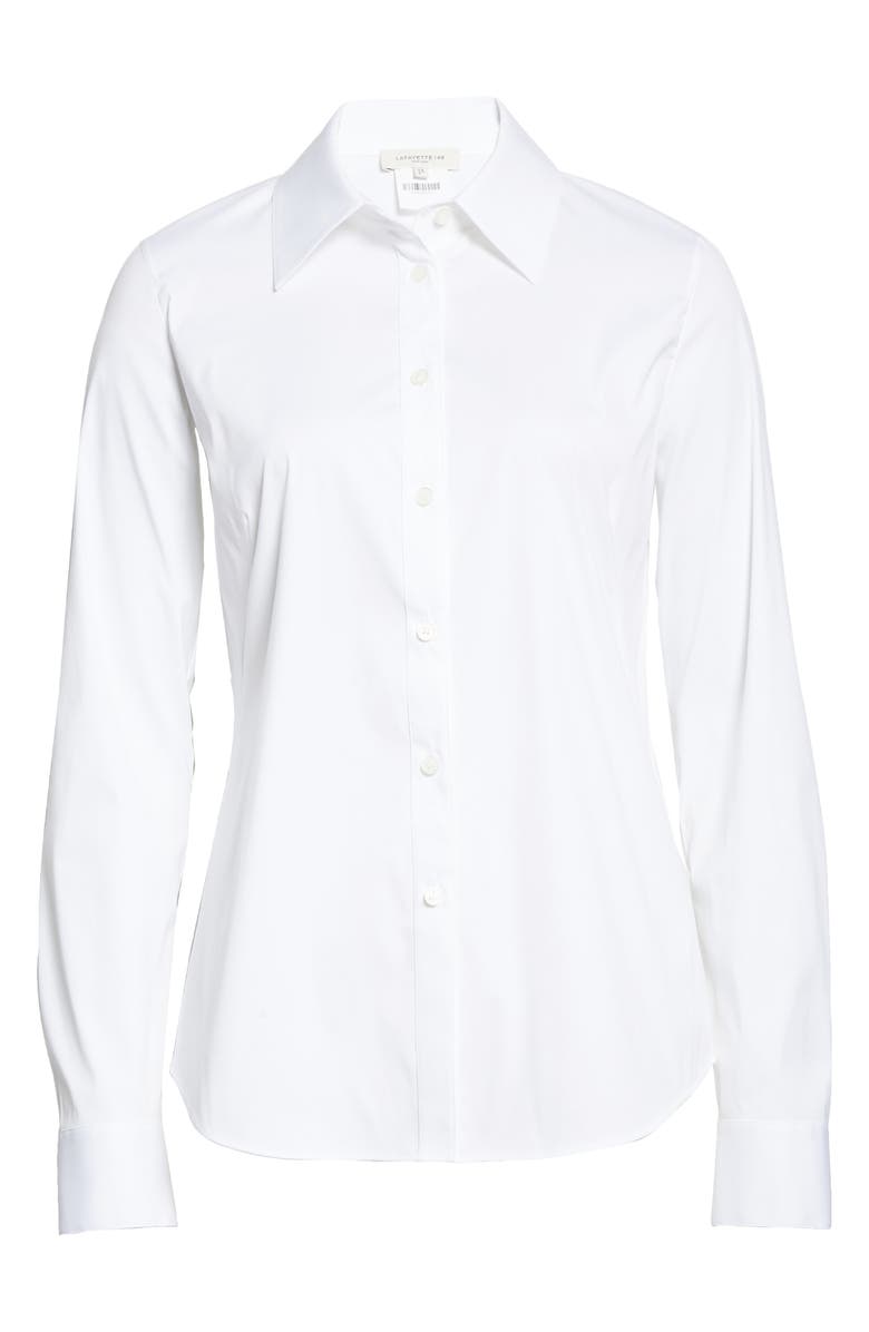 Lafayette 148 New York New York Kennedy Solid White Stretch Button-Up Shirt, Alternate, color,