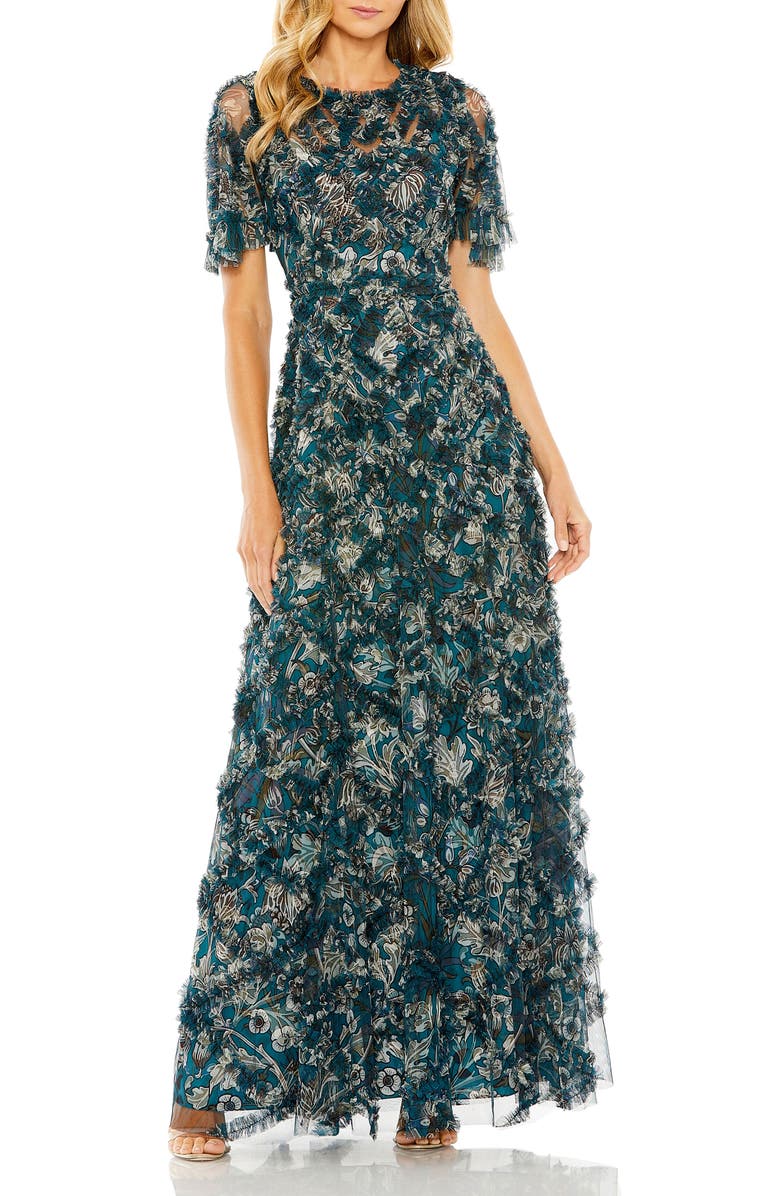 Mac Duggal Flutter Sleeve Ruffle Detail Dress, Main, color,